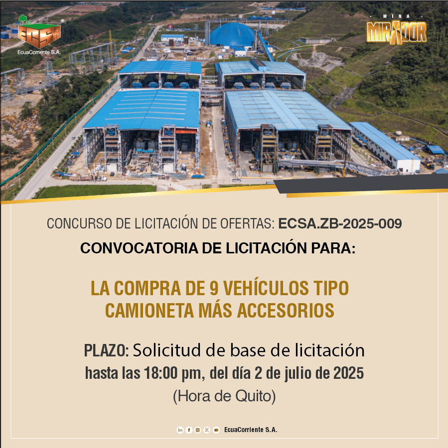 ECSA.ZB-2025-009 9辆皮卡车及附件采购公开招标公告 La concocatoria a licitación pública para la la adquisición de una flota de 9 vehículos tipo 