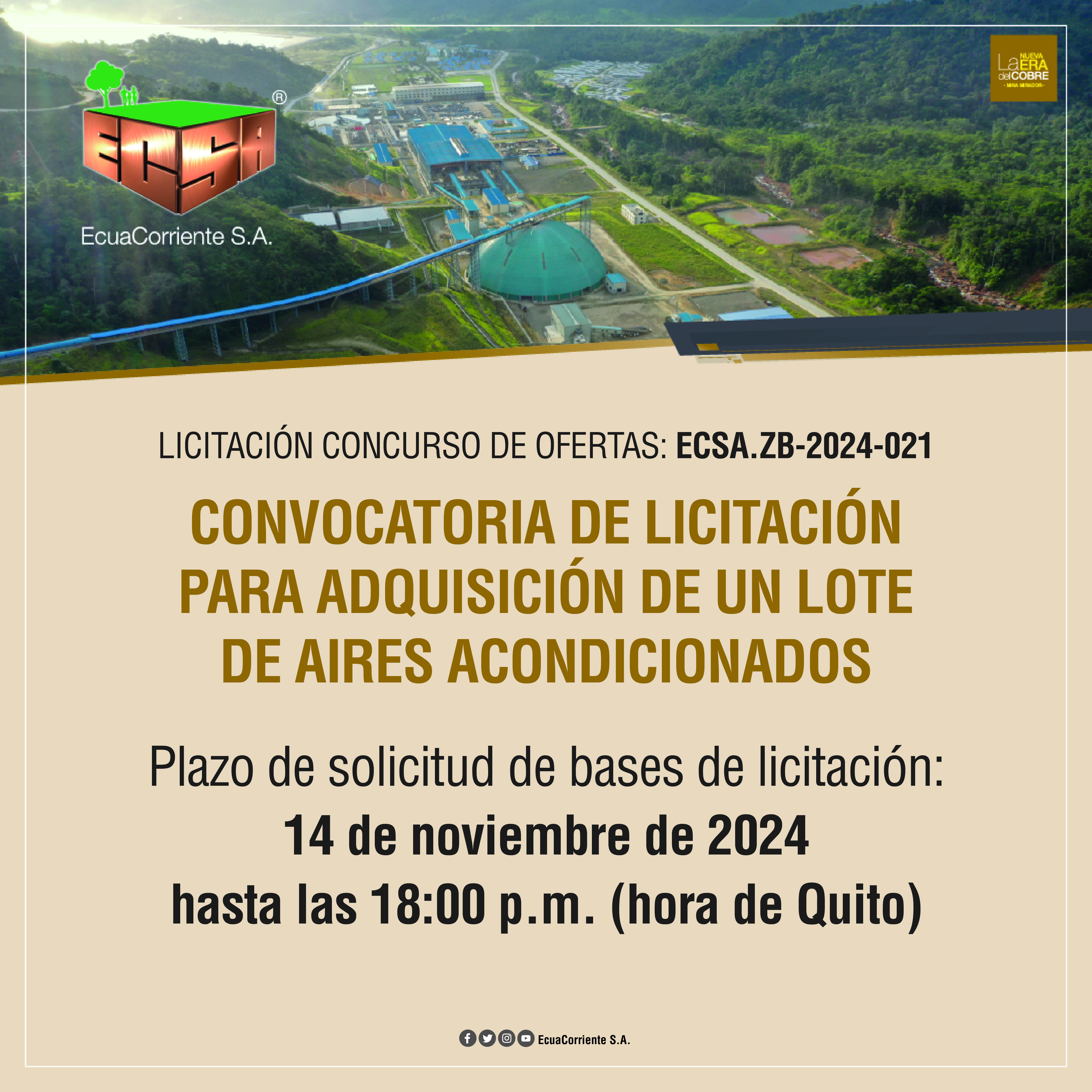 ECSA.ZB-2024-021 空调设备公开招标招标公告 Anuncio de licitación pública para adquisición de aires acondicionados