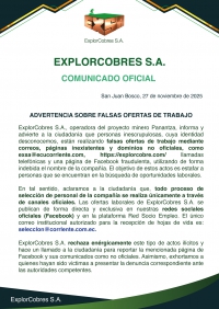 EXPLORCOBRES S.A. - COMUNICADO OFICIAL